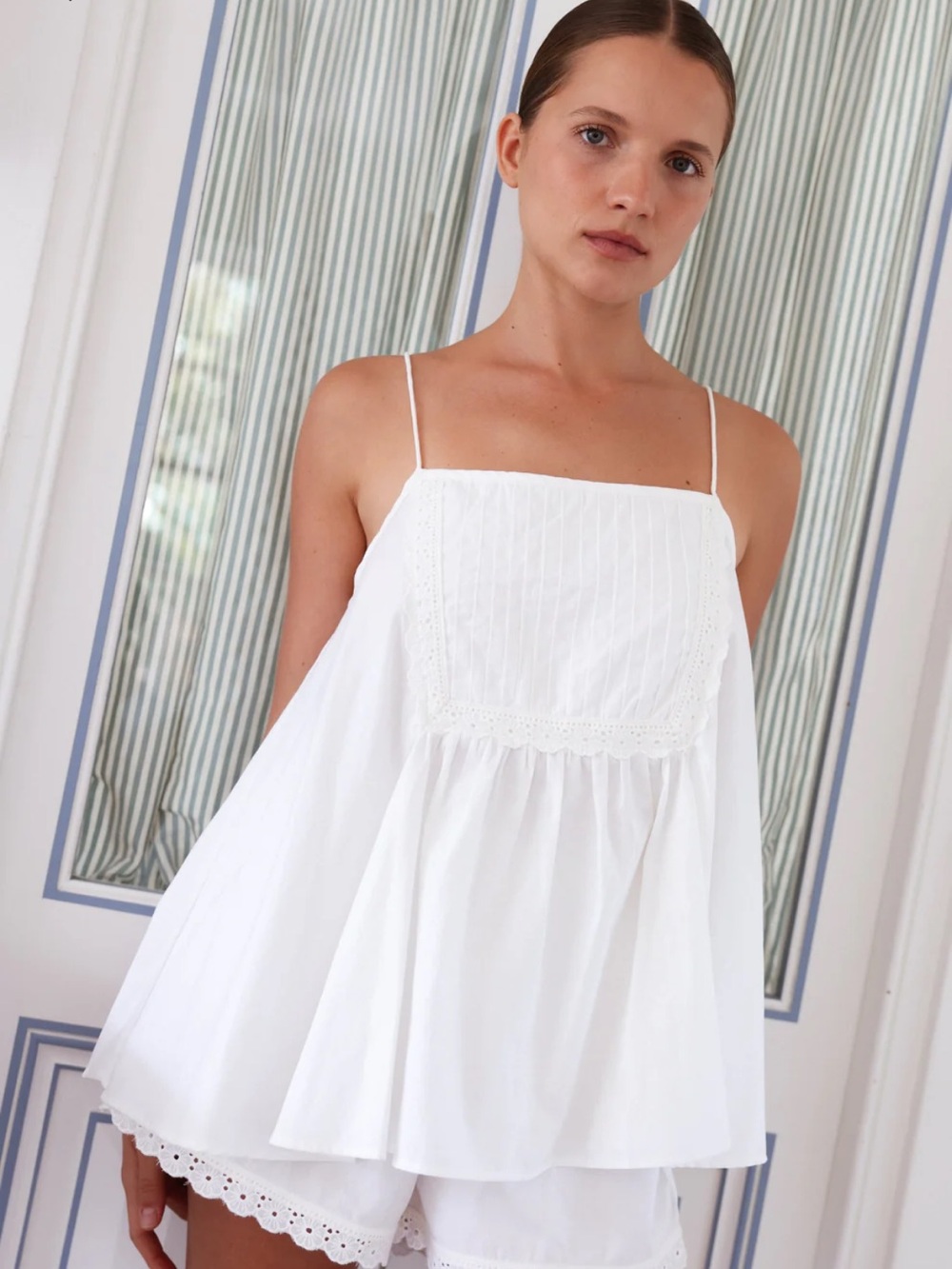 Women's White Cotton Lace-Trim Pajama Set